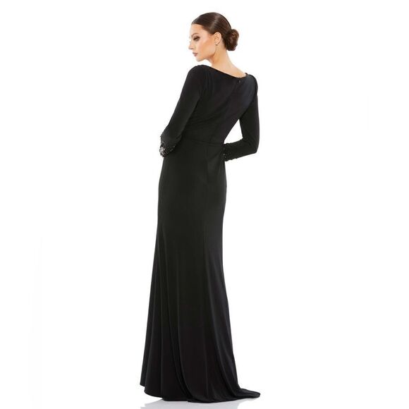 Mac Duggal 55712 Beaded cuffs long sleeve wrap over trumpet black gown 12 $398 - Picture 3 of 5